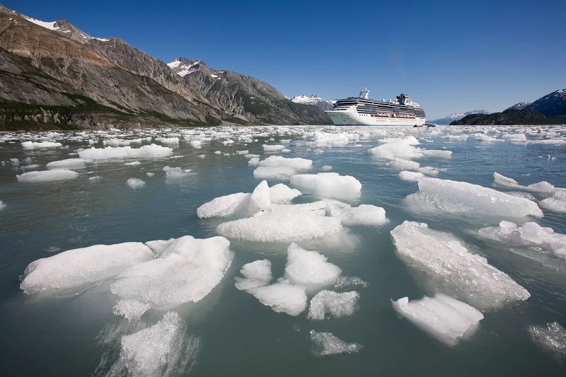 Island Princess đi qua một cánh đồng băng gần sông băng Margerie ở Vịnh Glacier, Alaska.